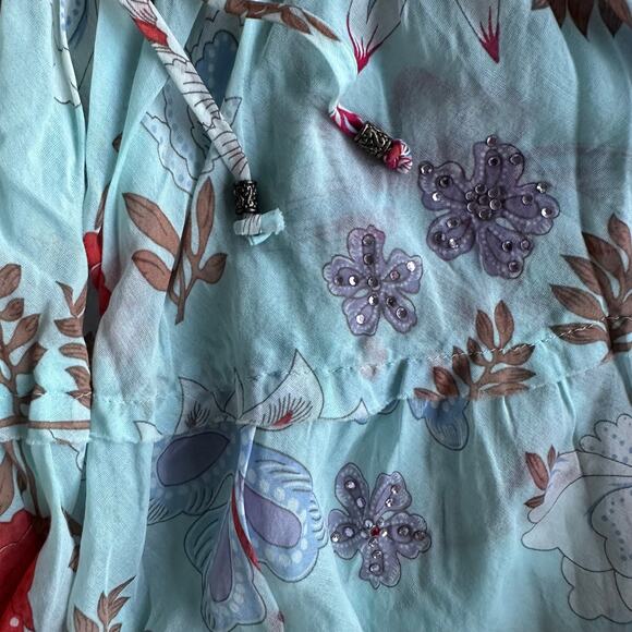 Sm Y2K VTG NWT Express Blue Tiered Mini Skirt Floral Rhinestone Coquette Fairy - Picture 2 of 7